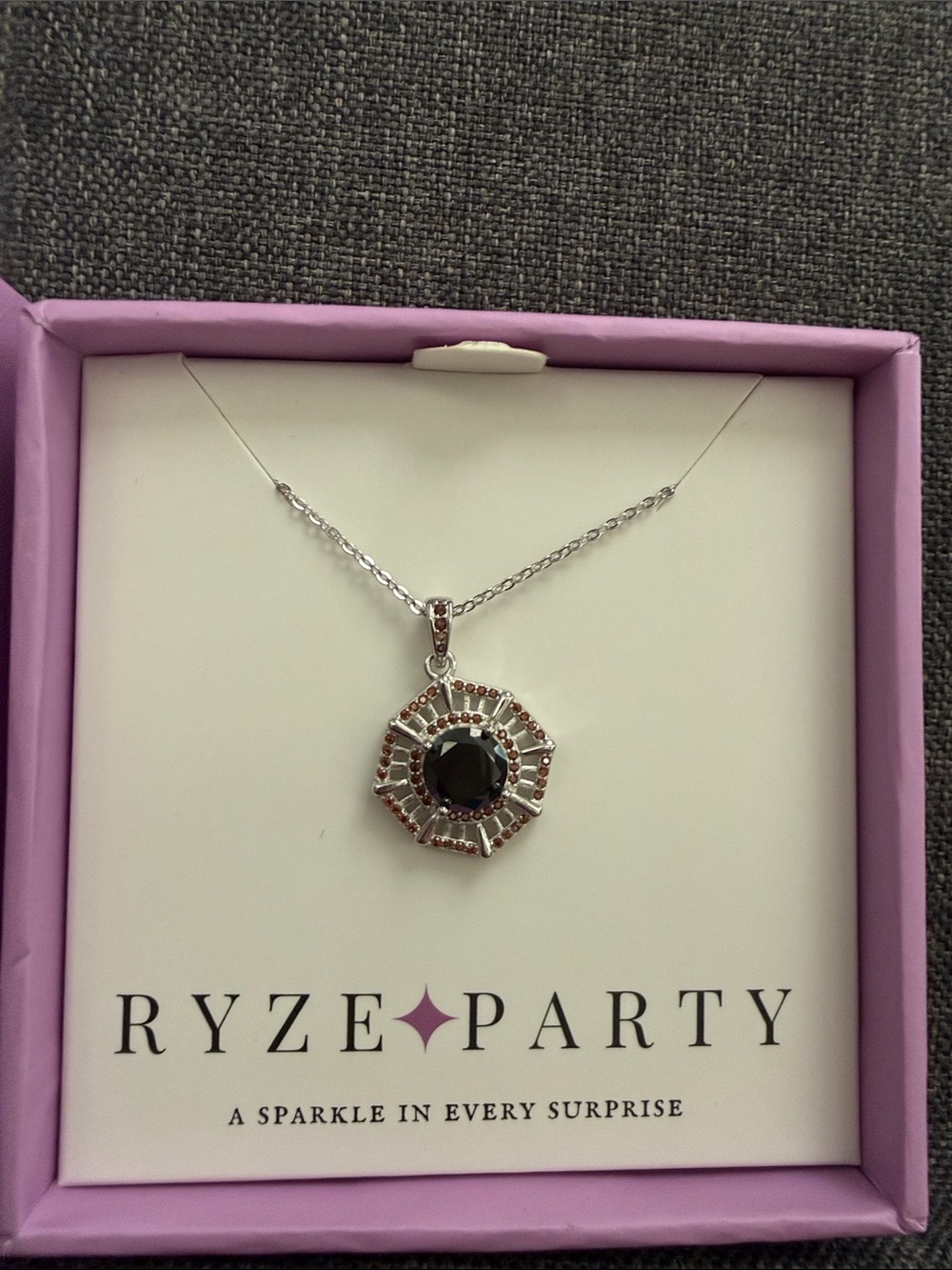 Ryze Party .925 sterling Silver Necklace with Black Gem Pendant